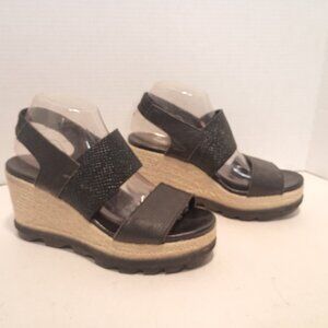 SOREL Sandals Joanie II Wedge Slingback Black Leather LL5358-010 Women Size 9/40